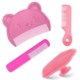 4er-Pack Babybürste,Sanfter Milchschorf Kamm,mit Weichen Zähnchen Baby Haarbürste,Effektives Kopfgneis Schorfkamm,Hilft Bei Der Sanften Reinigen Massage Der Kopfhaut für Neugeborene Und Baby (Rosa)
