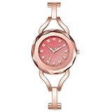 JOATVEE Mode Damenuhr Farbverlauf Zifferblatt und Diamantskala Analog Quarz Armbanduhr mit Armband Frauenuhren