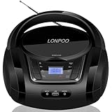 Tragbarer CD-Player Boombox mit FM-Radio/Bluetooth/USB/AUX-Eingang | 3,5 mm MIC & Kopfhöreranschluss | 2x2w Klarer Stereoklang