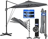 KESSER® Sonnenschirm Ampelschirm SUN Rund XL Ø330 cm Inkl. Abdeckung + Windsicherung 7-Fach Verstellbar Neigbar Kippbar Groß 360° Drehbar Gartenschirm mit Kurbel Sonnenschutz UV50+ Anthrazit