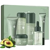 6pcs Avocado Hautpflege Set, Hautpflege Geschenk Set Mit Gesichtsreiniger, Toner, Lotion, Gesichtsserum, Gesichtscreme, Augencreme für Die Feuchtigkeitsspendende Haut Anti-Aging-Haut für Frauen Männer