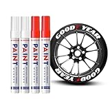 Altaroo 4 Stück Reifenstift, Reifen Stift Weiß Rot, Reifen Stift Weiß Wasserfest, Reifenstift Weis Wasserfest für Auto Motorrad Reifen, Glas, Metall, Gummi