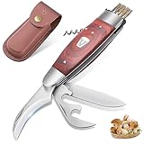 TIVOLI Pilzmesser mit Bürste Tragbares Schwammerlmesser mit Lederscheide,Pilz messer 5 in 1 Multifunktional Klappmesser für Pilzesammeln (Feststellklinge, Pilzmesser,Dosenöffner,Korkenzieher)