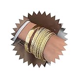 Aneneiceera Punk-Armreif-Set, goldfarben, klobiger Armreif, Metall-Armreif, mehrlagiger strukturierter Armreif, grober gehämmerter Armreif, breiter, Schmuck für Frauen und Mädchen, 10 Stück (Gold)