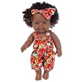 Comebachome Schwarze Babypuppen, 12-Zoll-Afroamerikanische Babypuppe mit beweglichen Gelenken, realistische Puppe mit lockigem Haar und tragbarer Kleidung für Kindergeschenke, Rot, Dekor