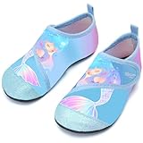 Badeschuhe Strandschuhe Schwimmschuhe Wasserschuhe Mädchen Baby Aquaschuhe Schnell Trocknend Barfuss Schuh für Kinder Beach Pool（Nixen Blau 28/29）