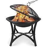 Feuerschale Ø57 * 50cm, Feuerschale mit Funkenschutz, Feuerkorb mit Schürhaken, Feuerstelle Garten mit Kohlerost, Rostfrei, Ideal für Heizung im Winter, Gärten, Freien, Partys