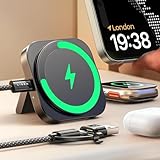 LISEN für Ladestation Apple Watch Und iPhone,Magsafe Ladegerät für iPhone 16 Pro Max/15/14/13/12 Watch Ultra 2 [Super Tragbar] Reisen Wireless Charger 2025 Induktive Ladestation für iPhone AirPods