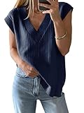 Saodimallsu Damen V-Ausschnitt Pullover Weste Oversized Ärmellos Tank Tops Leichtgewicht Strickpullover Sommer Elegante Oberteil Dunkelblau Mittel