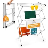 TIMELEOS Wäscheständer ausziehbar langlebiger, robuster Wäscheständer platzsparend, 6 Ebenen mit 11 Stangen, Faltbarer und ausziehbarer Wäscheturm in weiß