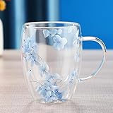 Biniveil Doppelwandige Glas Kaffeetassen | Blume Glas Kaffeetassen Teetasse | Glas Teetassen Doppelwandige | Doppelwandige Teegläser | Teeglas Doppelwandig Kaffeetasse Mit Trockenblumen | Isolierter