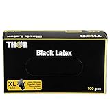 THOR Black Latexhandschuhe 100 Stück (Größe XL) | Schwarze Puderfreie Einmalhandschuhe zum Kochen Putzen Grillen uvm | Einweghandschuhe ohne Puder | Einweg Handschuh Küche Werkstatt