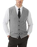 Kallspin Herren Strickweste Strickjacke ohne Ärmel V-Ausschnitt aus Wollmischung(Hellgrau, L)