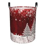 Aufbewahrungskorb Für Wäsche Weihnachtsbaum Schneeflocke Retro Holz Rot Wäschebox Wasserdicht Faltbarer Aufbewahrungskorb Großes Fassungsvermögen Aufbewahrungstasche, Für Badezimmer, Hochschule