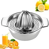 Edelstahl Zitronenpresse mit Behälter, Manuell Orangenpresse, Robust Limettenpresse, Rostfrei Fruchtpresse, Handpresse Saftpresse, Home Entsafter für Zitrusfrüchte, Spülmaschinengeeignet Zitruspresse