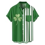 Mymyguoe St. Patricks Day Kostüm Herren Kurzarmhemd Saint Patricks Day Hemd Top St. Patrick's Day Shirt Herrenhemd Kurzarm Revers Freizeithemd Glücksgras Kleeblatt Druck Hawaiihemd Grün
