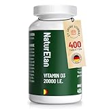 Vitamin D3 20000 I.E. Hochdosiert – 400 Tabletten im Jahresvorrat, Sonnenvitamin für Immunsystem, Vegetarisch, In Deutschland Produziert