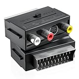 Powice Scart Adapter, 2 Stücke Scart Cinch Adapter, Scart auf 3X Cinch + S-Video mit in/Out-Schalter, Schwarz