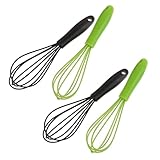 Veemoon 4 Stück Mini Silikon Schneebesen Edelstahl Beschichtet Handlicher Teig Milchaufschäumer für Schlagen Rühren und Backen Schwarz Grün für Küche und Reisen