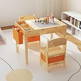 PREMTURE Kindertisch mit 2 Stühlen,Kiefernholz, Naturholzfarbe, Kindertisch: 71 x 51 x 56 cm Stuhl: 29,5 x 30,5 x 54 cm