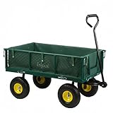 Zelsius Bollerwagen | 350 kg Tragkraft, 105 Liter | Grün/Gelb | Gartenkarre, Gartenwagen, Gartenkipper | Handwagen Luftbereift, Transportwagen Klappbar, Handwagen, Handkarren für Gartenarbeit