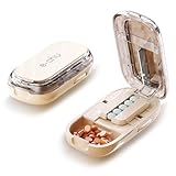 SUNNIFLY 1 in 2 Tablettenschneider mit Aufbewahrungsfach, Tablettenteiler für Große und Kleine Tabletten, Tragbarer Pillenschneider für Reisen und den TäGlichen Gebrauch (Milchig Weiß)