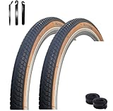 2 x maxxi4you HY 136 Fahrradreifen Schwarz/Braun 47-622 (28 x 1,75) + 2 x passende Schläuche AV inkl. maxxi4you Reifenheber