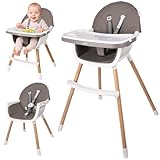 Malplay Kinderhochstuhl Babystuhl für Kinder ab 6 Monaten verstellbares abnehmbares Tablett BITEO Grau bis 20 kg