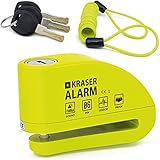 KRASER KR6Y Bremsscheibenschloss mit Alarm 110dB, Verstärkt, Wasserdicht, Hochsicherheits Motorradschloss, 1.5m Rückrufkabel Schlosstasche Zubehör, Universal Motorrad Schloss, E-bike Fahrradschloss