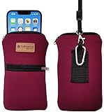Tainada Schutzhülle für iPhone 16/15 Pro Max, 16/15 Plus, Samsung S24+, A54, Neopren, stoßfest, mit Karabiner, Umhängeband, Gürtelschlaufe, Holster für Damen und Herren, Burgunderrot