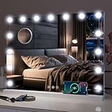 YU YUSING Hollywood Schminkspiegel mit Beleuchtung 58x45cm, 15 LED Licht Dimmbar Kosmetikspiegel 3 Modi, Vanity Spiegel Tischspiegel Wandspiegel mit USB 10X Vergrößerung für Schlafzimmer Schminktisch