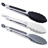 MSY BIGSUNNY Mini-Servierzange, Silikon Küchenzange, 17,8 cm, Schwarz, Weiß, Grau, 3 Stück