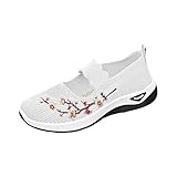 Damen Sommer Sneaker | Flache Slip-On Schuhe mit Blumen-Stickerei | Leicht & Atmungsaktiv für Freizeit & Einkaufen Geburtstagsgeschenk für Frauen