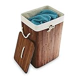 Relaxdays Wäschekorb Bambus, mit Deckel, rechteckig, XL, 83 L, faltbarer Wäschesammler, HBT 65,5 x 43,5 x 33,5 cm, braun