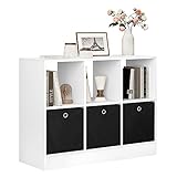 WOLTU Bücherregal mit 3 Schubladen aus Vliesstoff, Standregal mit 6 Fächern, Würfelregal für Schlafzimmer Wohnzimmer Arbeitszimmer Büro, Weiß, 80x60x30 cm, SK033ws