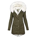 Cantissa Langer Damen-Parka mit Pelzbesatz, mit Kapuze, gepolstert, Winterjacke, Mantel, Winter, warme Baumwolle, Steppjacke, Parka mit Kunstfell-Kapuze, Y7-Grün, 4XL