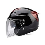 LIONCIANO Helm Für Erwachsene Mit Doppelvisier, 7-Absätze-Sicherheitsschnalle, Abs-Schale Kombiniert Mit Eps-Pufferschicht Für Besseren Fahrschutz(Schwarz, 56-60CM)