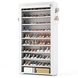 Vicye Schuhregal 11 Ebenen, Schuhschrank Hoch für 50 Paare Schuhe, Schuhaufbewahrung mit staubdichtem Überzug, Schuh-Organizer Metallgestell, Weiß, für Flur, Wohnzimmer