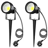 Letlit 7W 700LM Gartenbeleuchtung mit Strom Erdspieß, Superhell Große LED Gartenleuchte Warmweiß 3000K, IP65 Gartenstrahler Gartenlampen Außenlampe für Wand Außen Garten Terrasse Baum Wegen, 2 Stück