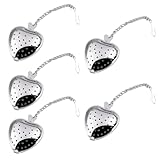 ZORVYN 5er Pack Teesieb Herz Edelstahl Teeei für losen Tee Kräuter und Gewürze mit Kette für Tasse und Kanne