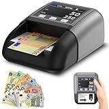 Onherm Geldscheinprüfer UV/MG/IR, Geldzählmaschine für Scheine mit Batterie, Banknotenprüfer mit 7 Fälschungsprüfungen für Falsche EUR, USD, GBP, GOD, RUB, AED, Einzelnoteinzug