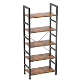 Sweetcrispy Bücherregal 5 Ebenen,Holz Standregal mit Metallrahmen,Lagerregal im Industriestil,Ablagen im Wohnzimmer Küche,Regal für Büro,Schlafzimmer,Arbeitszimmer,Modernes Braun,60Lx31Wx160Hcm