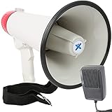 Vonyx MEG040 Megafon mit Sirene und Aufnahmefunktion, 40 Watt Megaphon, Umhänge-Gurt, bis 900 Meter Reichweite, Sprachverstärker, Megaphone rot-weiß