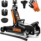 Verda Hydraulischer Wagenheber 2,5T, 85-365 mm + 3X Gummi + Arbeitshandschuh Autoheber Rangierwagenheber Heber PKW, Profi, Ständer, Flache, Wohnmobil, Geländewagen