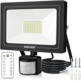 MEIKEE 60W LED Strahler mit Bewegungsmelder Fernbedienung 600-5200 LM 6500K Kaltweiß Außenstrahler 3 Modi IP66 Wasserdicht Helligkeit Einstellbar Timing-Funktion Scheinwerfer für Garten Garage Hof