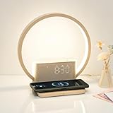blonbar Nachttischlampe mit Lichtwecker, Wake Up Light, 10W Wireless Charger, Touch Dimmbar mit 3 Helligkeitsstufen, Beruhigender Klang, Einschlafhilfe Babys & Erwachsene für Schlafzimmer