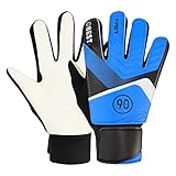 FEESHOW Kinder Fußball Torwarthandschuhe Professionelle Fingerschutz rutschfeste Fußballtorhüter Handschuhe Latex Verschleißfest Blau 5