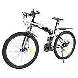 PurpleMinder 26 Zoll Mountainbike für ab 160cm, 21 Gang Klappbar Citybike MTB Faltbares Fahrrad mit Stoßdämpfer, Scheibenbremse System, Höhenverstellbar, Hochkohlenstoffstahl