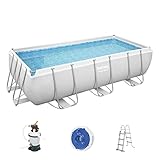 Bestway Power Steel Frame Pool-Set mit Sandfilteranlage 404 x 201 x 100 cm, lichtgrau, eckig