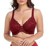 Ayigedu Minimizer-BH für Damen, volle Abdeckung, Übergröße, florale Spitze, nicht gepolstert, Bügel, Alltags-BH, weinrot, 120B